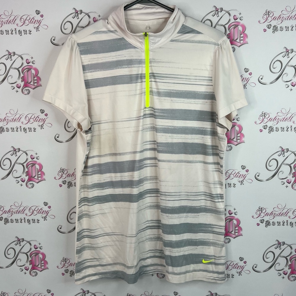 Nike golf tshirt tour performance White and Gray Striped Casual Shirt